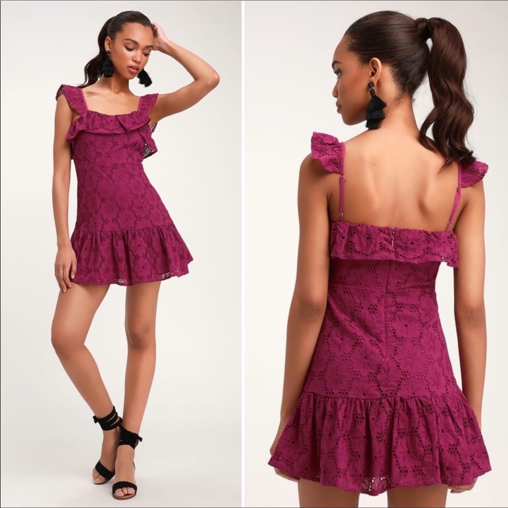 Biscay Magenta Ruffled Eyelet Sleeveless Dress